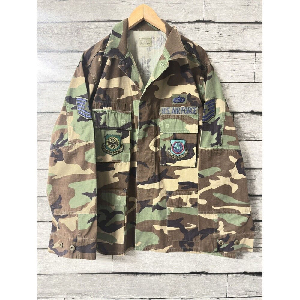 Vtg US Air Force Combat Coat Mens Large Regular Woodland Camo Cargo Jacket